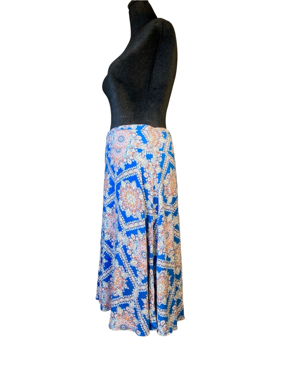 Renee C. Bright Blue Medallion A-Line Skirt Size Medium - Picture 2 of 8